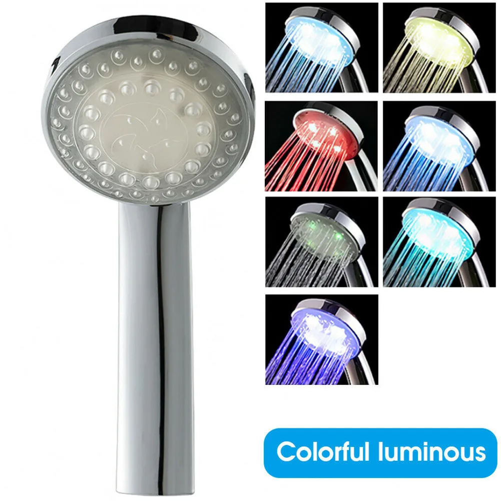 Shower Head 7 Colors LED Light Up Shower Head Bathroom Sprinkler Colors Changing Temperature Retention Plastic Hower Head