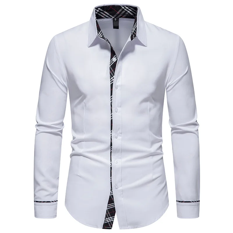 

Men's Hipster Lattice Patchwork Dress Shirts 2022 New Long Sleeve Button Down Shirt Men Casual Social Business Chemise Homme XXL