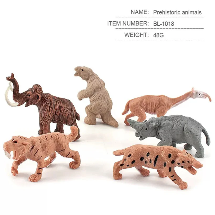 6PC-Prehistorische Mensen Leven Scène Menselijke Evolutie Wilde Sabeltandige Tijger Mammoet Dieren Model Actiefiguren Collectie speelgoed
