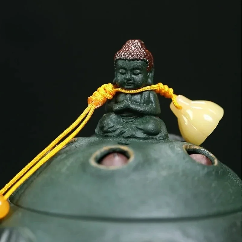 300ml Yixing Zisha Teapot Handcrafted From Raw Mineral Dark Green Clay “Ode To The Lotus” Teapot