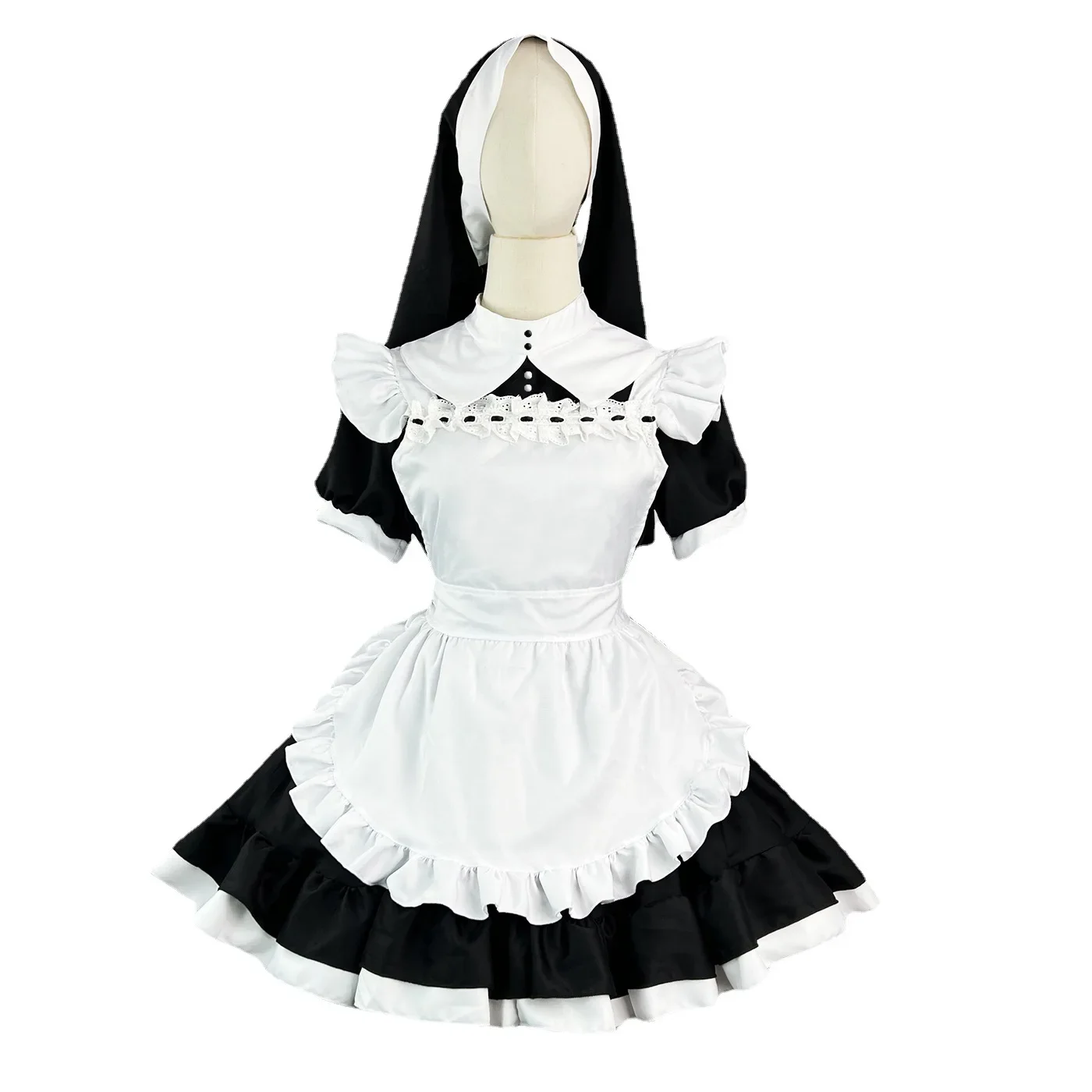 Schwarz Lolita Nonne Dienstmädchen Kleid Cosplay Nonne Mädchen Dienstmädchen Anzug für Kellnerin Dienstmädchen Party Bühnenkostüme