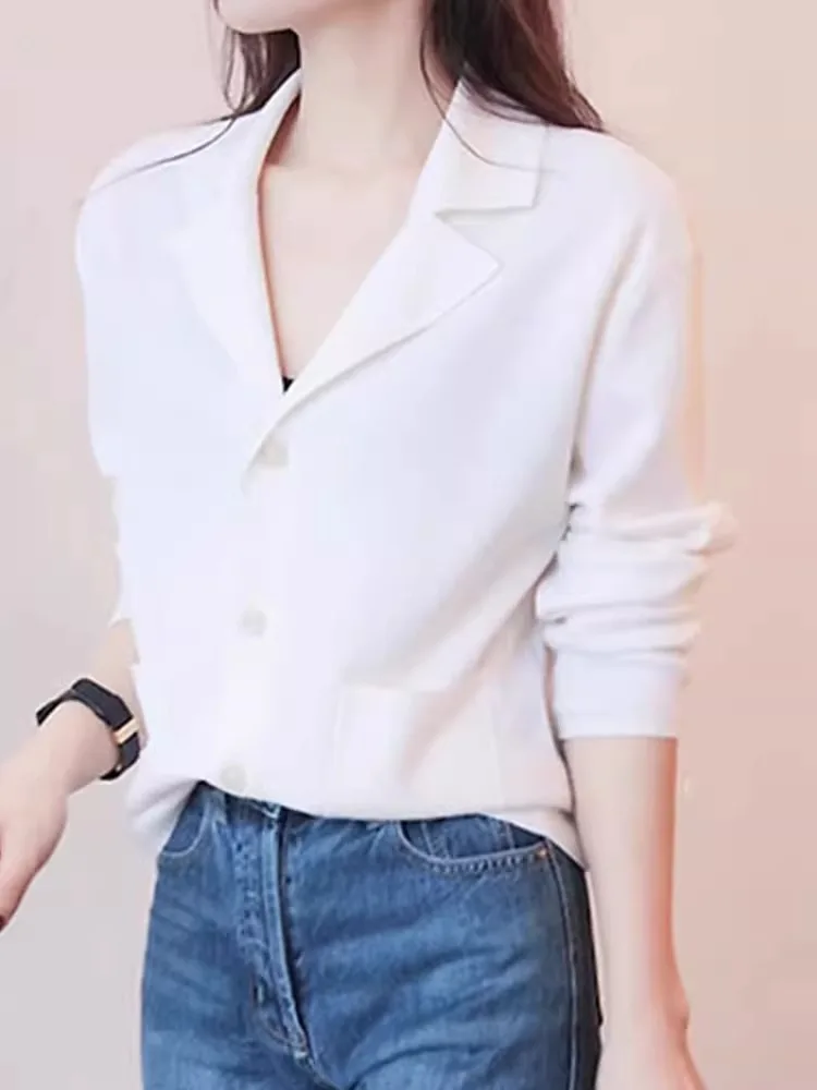 

Ele Pure Color Single Button Long Sve Women's irt Chiffon Top Faionable Anti-Aging Design Korean Sle Commute