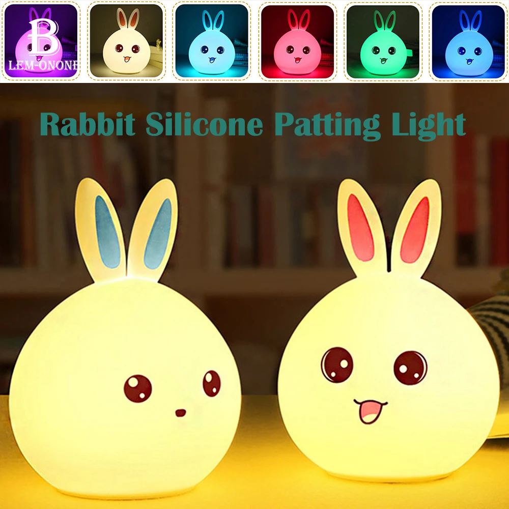 

Cartoon Rabbit/Bear NightLights Rechargeable Silicone Patting Light LED Bedside Decor Atmosphere Lamp for Children Gifts