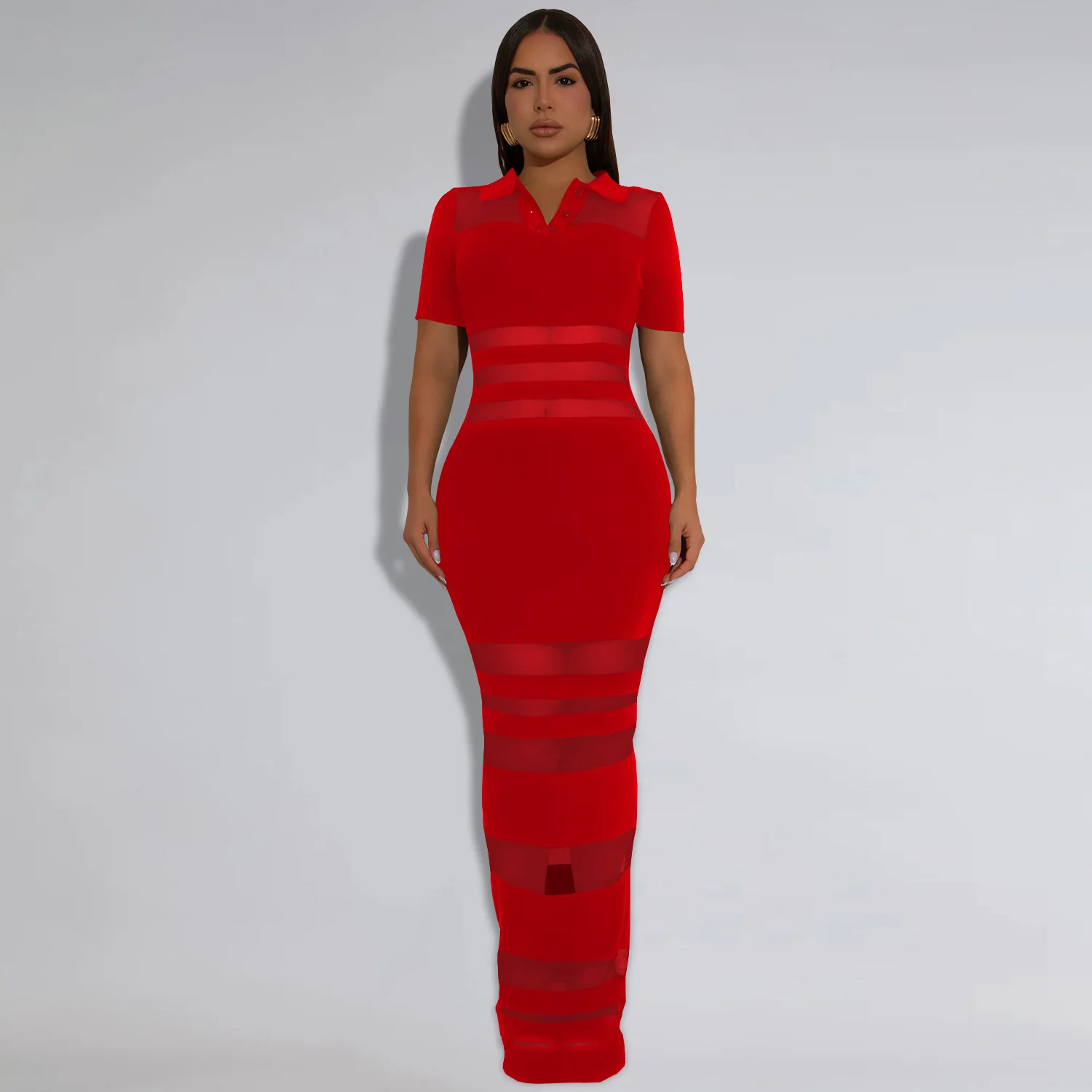 Women Dress Summer Sexy See-Through Mesh Patchwork Short Sleeve Hip Hugging Bodycon Dress Fashion Party Gown Evening Dress