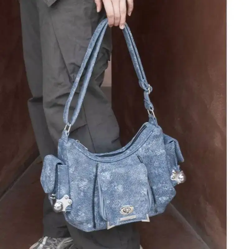 

Bloom High Street Denim Shoulder Purse Women Hot Girl Large Capacity Casual Crossbody Bags Female Retro Handbag Aesthetic