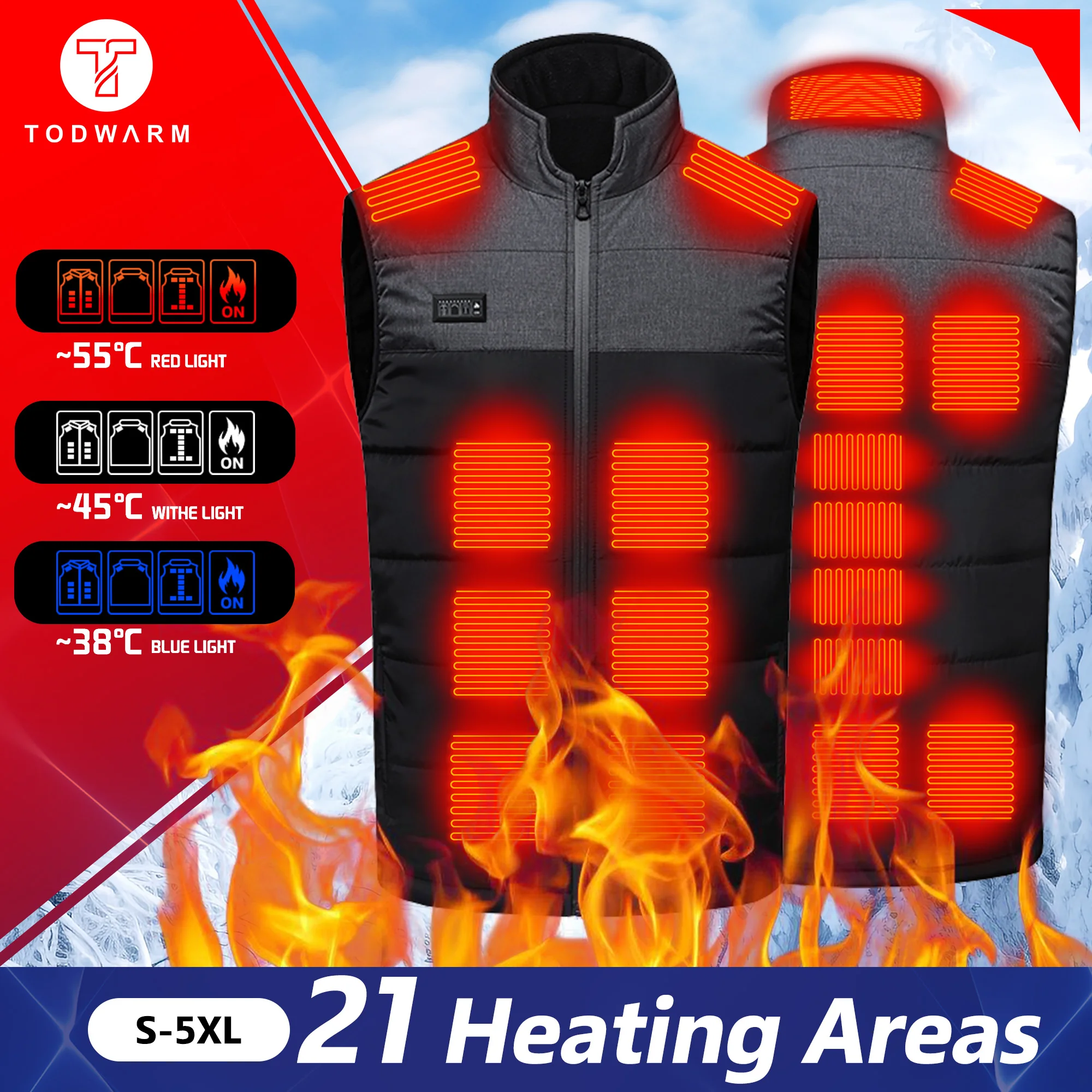 Veste chauffante électrique USB pour homme et femme, glaçage thermique, contrôle de l\'interrupteur, vêtements métropolitains, chaud, hiver, 21 zones