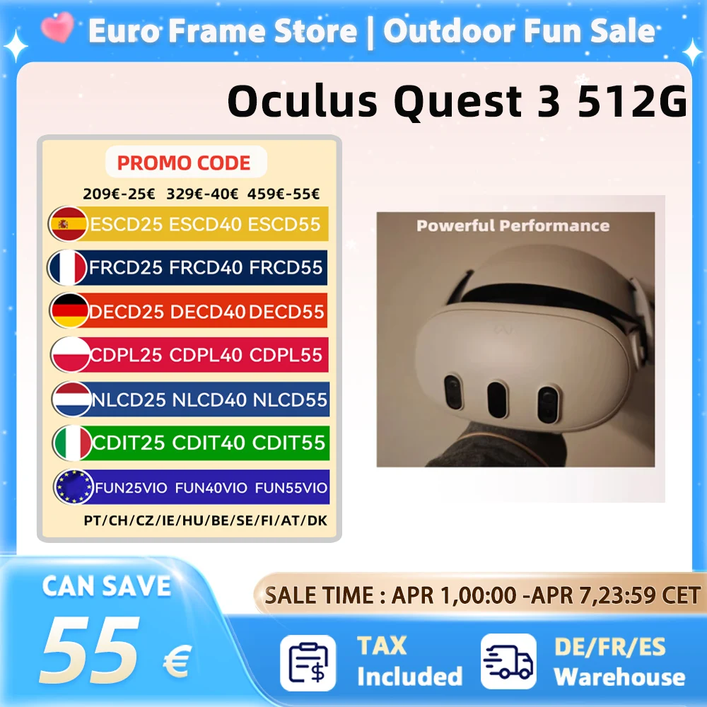 Casque tout-en-un Oculus Quest 3 512 Go avec casque VR intégré, console de jeu à détection de mouvement, lunettes intelligentes Quest 3 512 Go