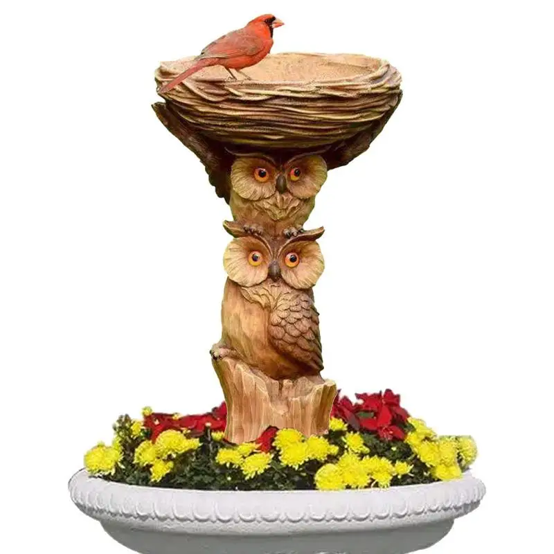 Garden Bird Bath Owl Shape Tall Bird Bath With Carving Details Birdbaths & Supports Owl Resin Antique Outdoor Garden Pedestal