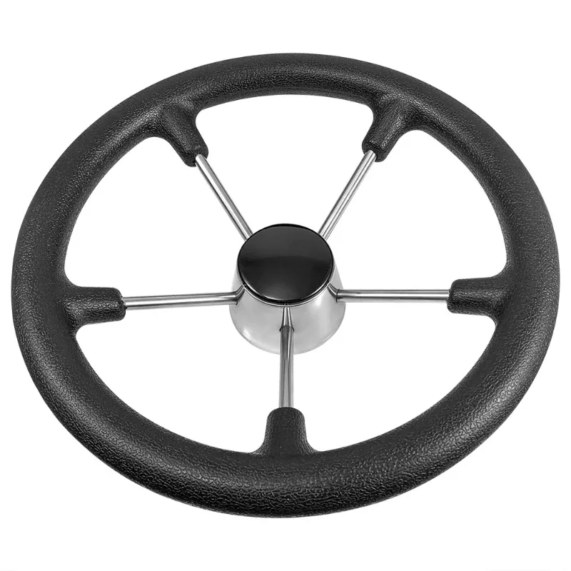 Steering Wheel  with 5 Spoke Stainless Steel Knob Surface with Black Rubber Foam Boat Steering Wheel 11/13.5/15.5 Inch