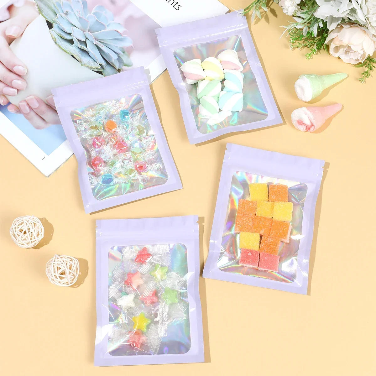 1/5/10Pc Laser Zip Lock Plastic Bag Hologram Resealable Jewelry Gifts Food Packaging Pouches WaterProof Flat Zipper Storage Bags