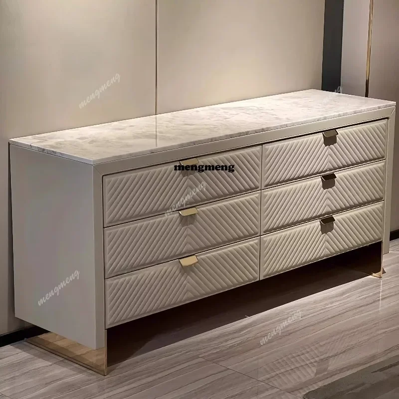 Italian light luxury dining side TV cabinet marble three-bucket cabinet designer living room dining room bedroom customization