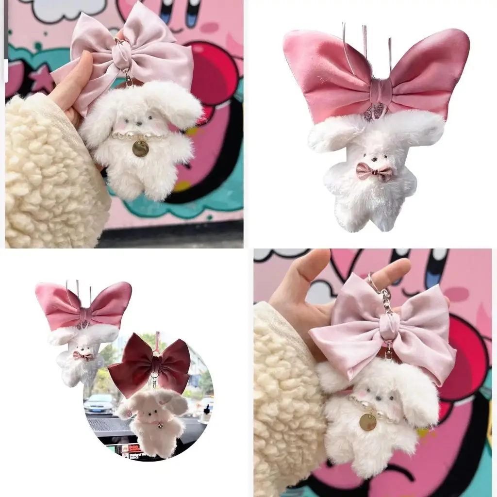 

02DE White Rabbit Plushies Ornament Keychain Car Backpack Decorations for Office Home