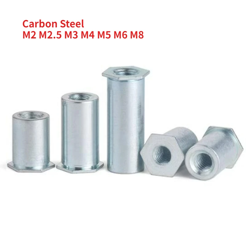 

10/40/100 шт., оцинкованная углеродистая сталь, сквозное отверстие, шестиугольная заклепка, шпилька, заклепка, гайка M2 M2,5 M3 M4 M5 M6 M8, колонна, клепка SO