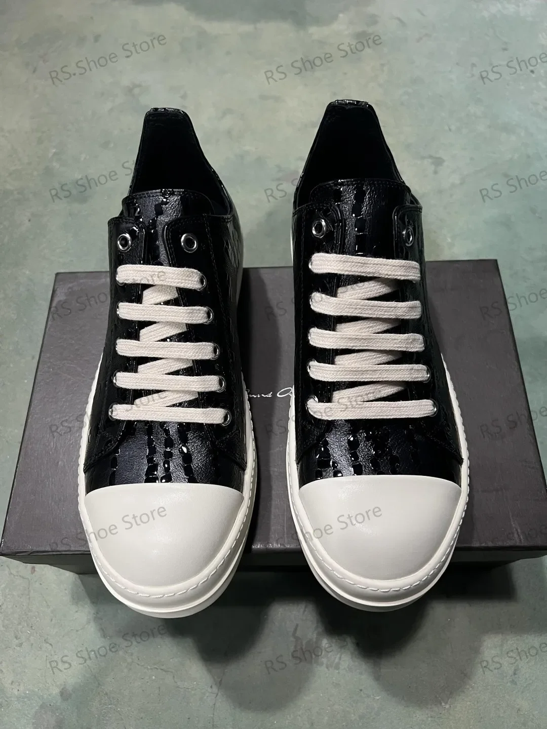 

Ro Design Black Leather Low Top Shoe Quality Men Shoes Women Casual Ankle Boot Square Water Drop Style Sneakers Boots