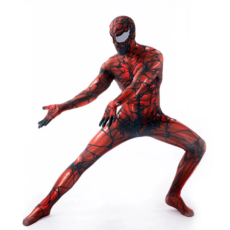 الأحمر السم سيمبيوت Spidercosplay خارقة تأثيري حلي Zentai البدلة الكبار ارتداءها الرجال حللا الحفلات