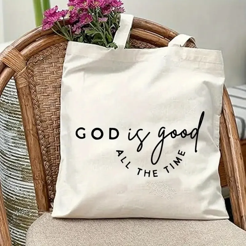 

Холщовая большая сумка God Is Good, христианская сумка на плечо, принт из библейских стихов, легко чистится, подарок для христианских верующих