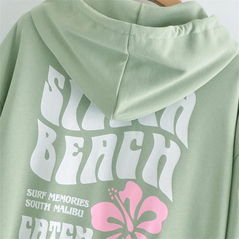 Korean Fashion 2023 Oversized Hoodie Harajuku Aesthetic Print Long Sleeve Pullover Hooded Sweatshirts One Piece Cotton Cute Tops