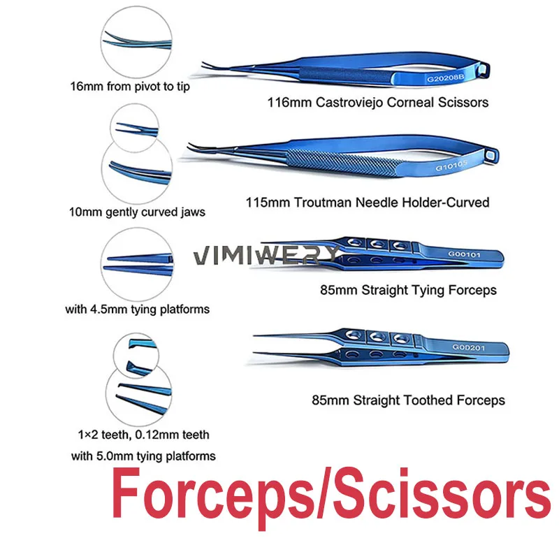 

Castroviejo Corneal Scissors Surgical Tweezers Troutman Needle Holders Straight Toothed Forceps 4PCS/SET