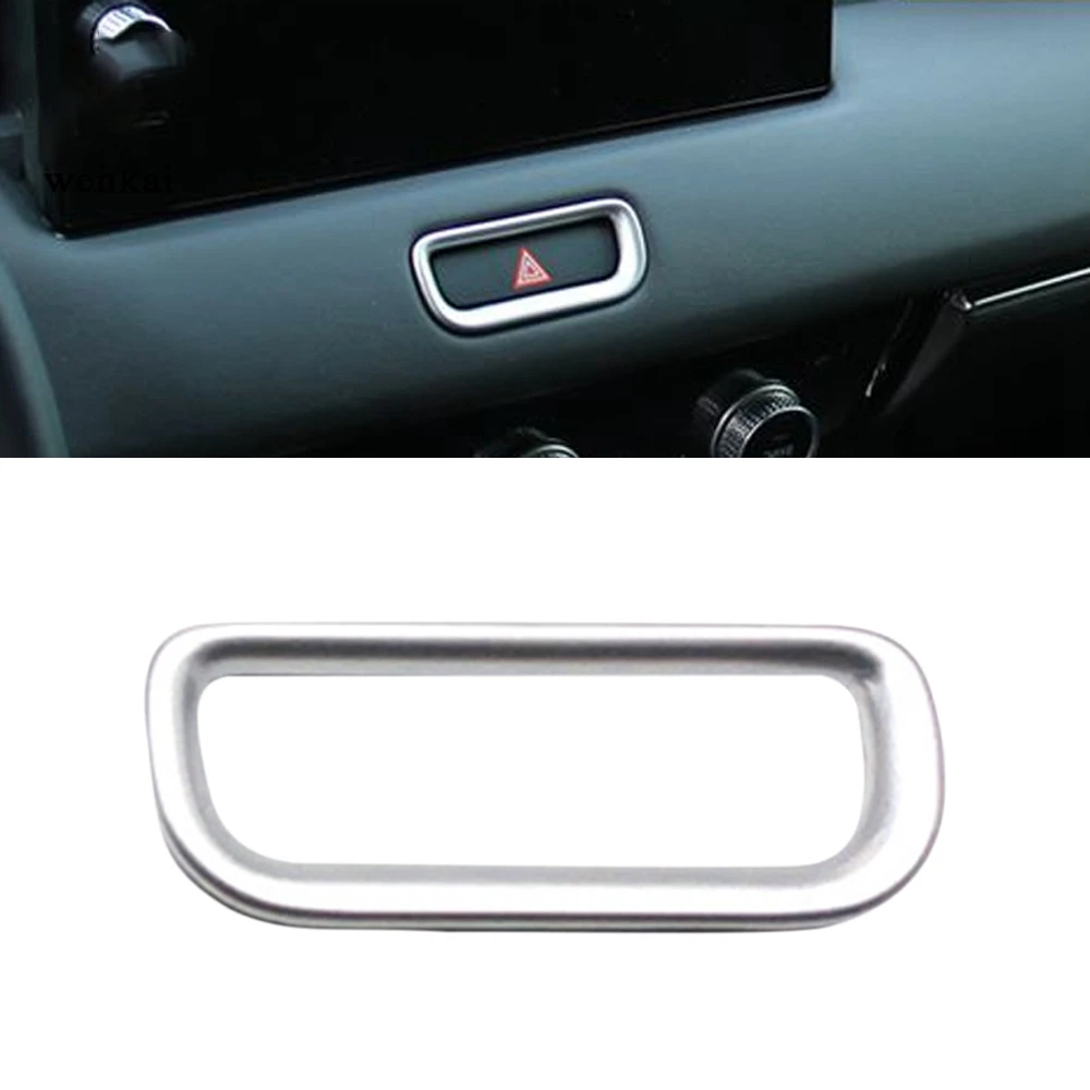 Car Hazard Emergency Light Frame Warning Lamp Switch Cover Trim for Honda Vezel HR-V HRV 2021 2022 Silver