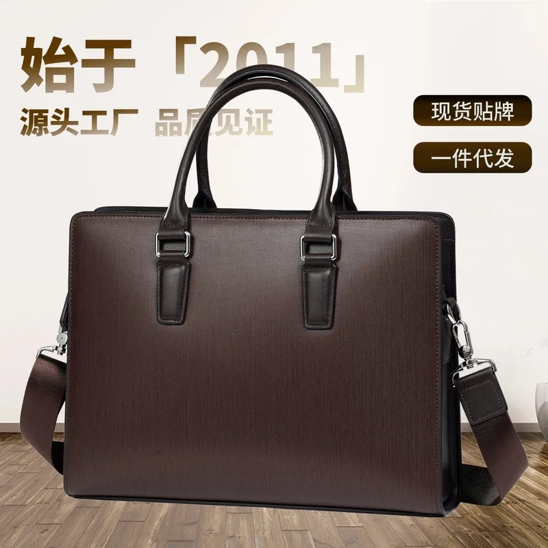 BALIDIYA Leather handbag, men's leather, computer, business briefcase, single shoulder crossbody bag, 14 inches SAC