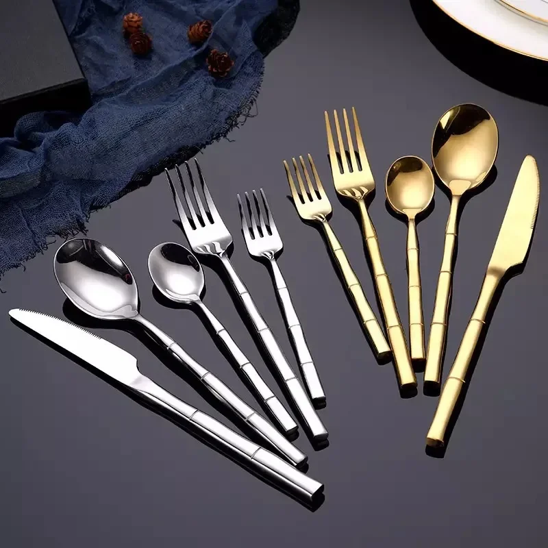 Stainless Steel Steak Knife Imitation Bamboo Handle Dining Fork Spoon Cutlery Set Household Western Tableware  dining table set