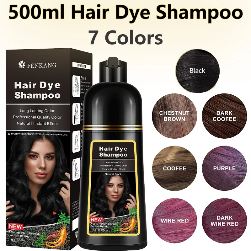 500ml FEKAGNAS Hair Dye Shampoo Herbal Ingredients Natural Plant Para Canas Mujer Hair Color Shampoo for Women Men Hair Care