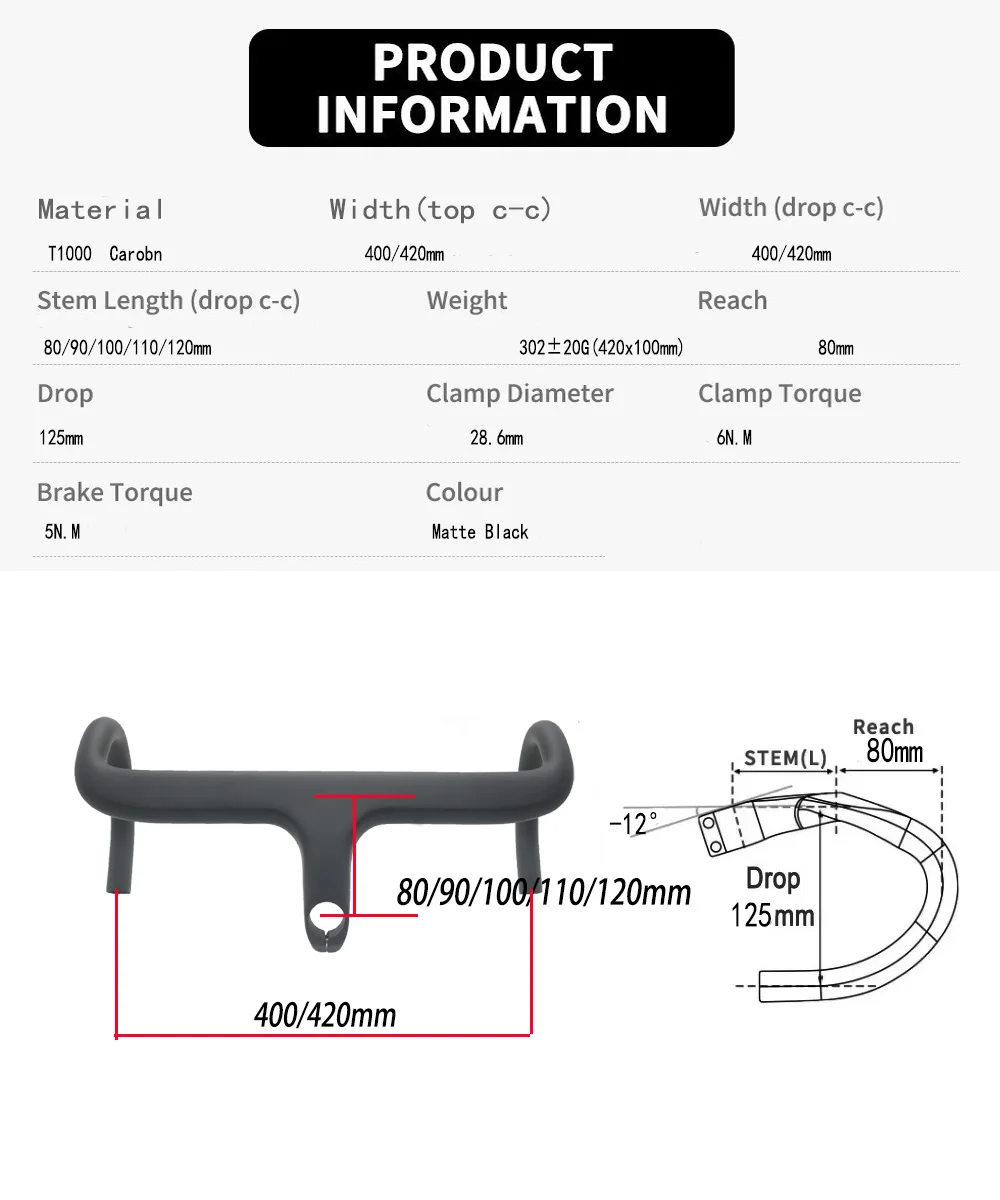 

Full Carbon Road Bike Handlebar with stem spacer mount Ultralight Racing Bent Bar Integrated 400-420mm Bicycle Accessories