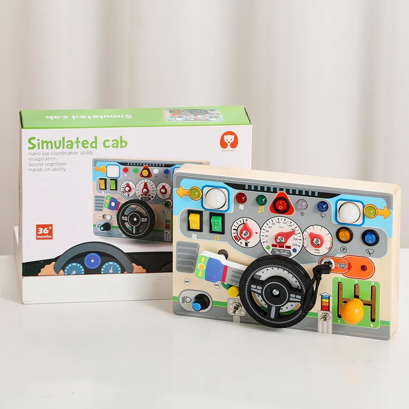 Baby Montessori Busy Board Colourful Wooden Car Steering Wheel Model Toy Newborn Early Education Sensory Cognitive Toy Baby Gift