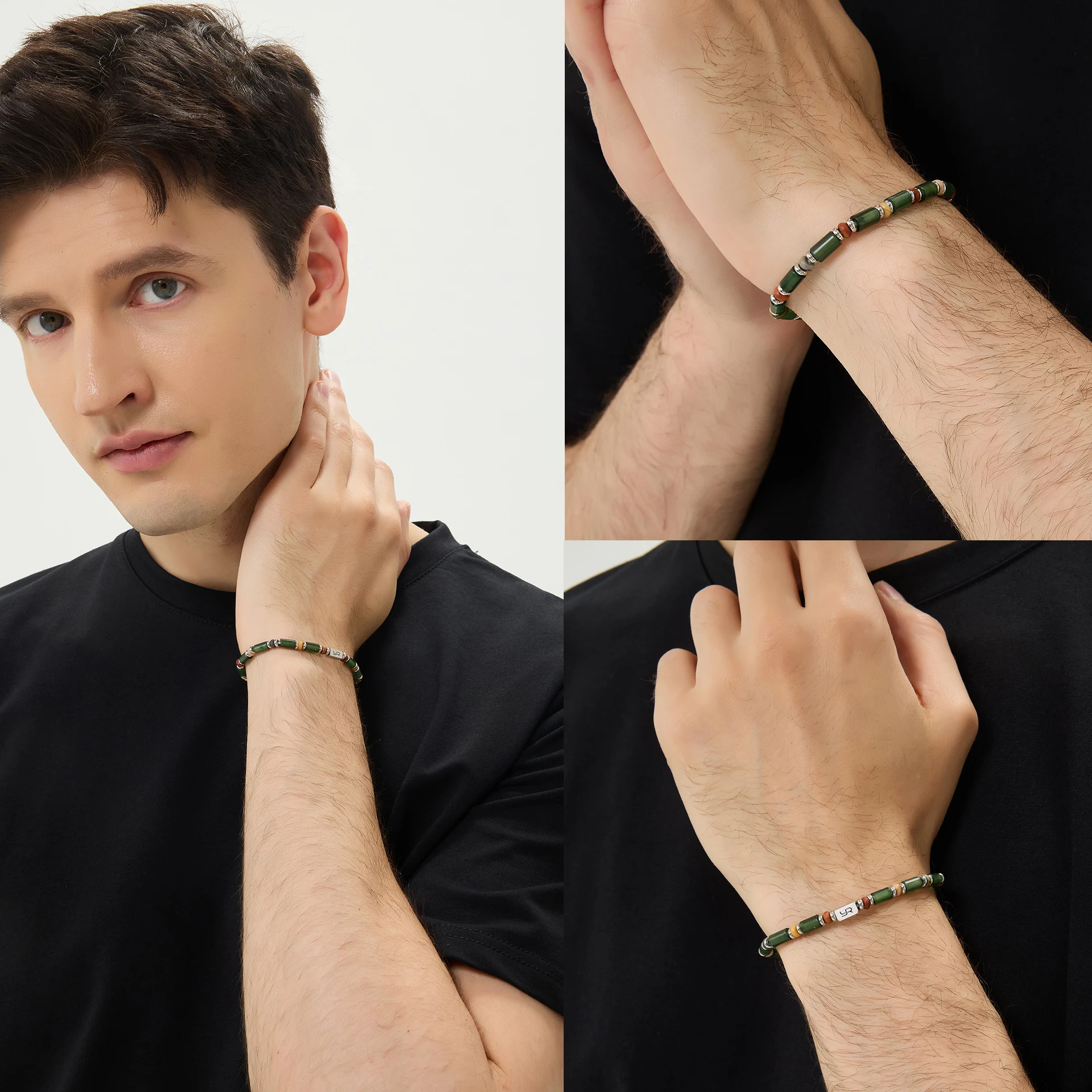YOUNG&RICH Celadon Xiuyu Jade Multi-Tone Beaded Bracelet | Retro-Ins Aesthetic Niche Design • Fashion Unisex Luxury Jewelry