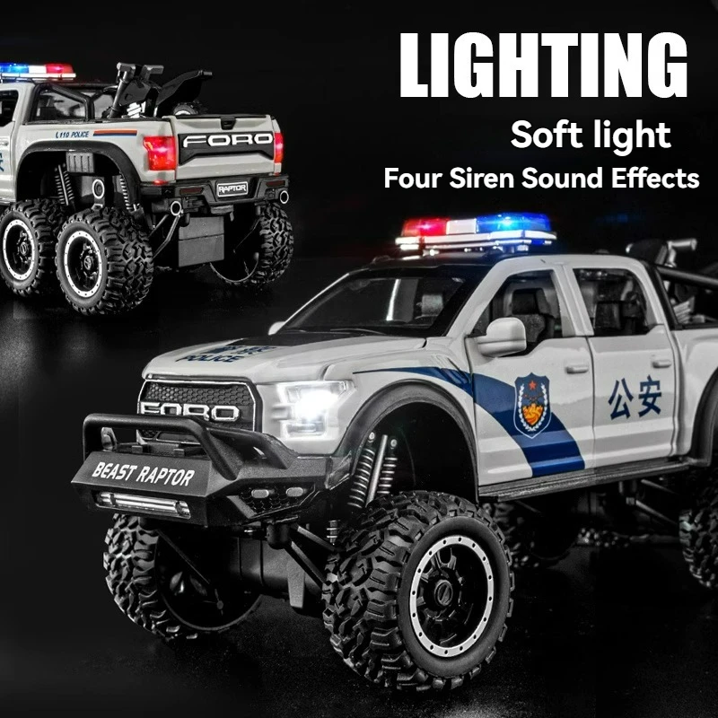 Diecast Metal Pickup Toy para Meninos, Carro Liga, Veículos Off-Road Modificados, Coleção de Modelos, Ford Raptor F150, 1:24