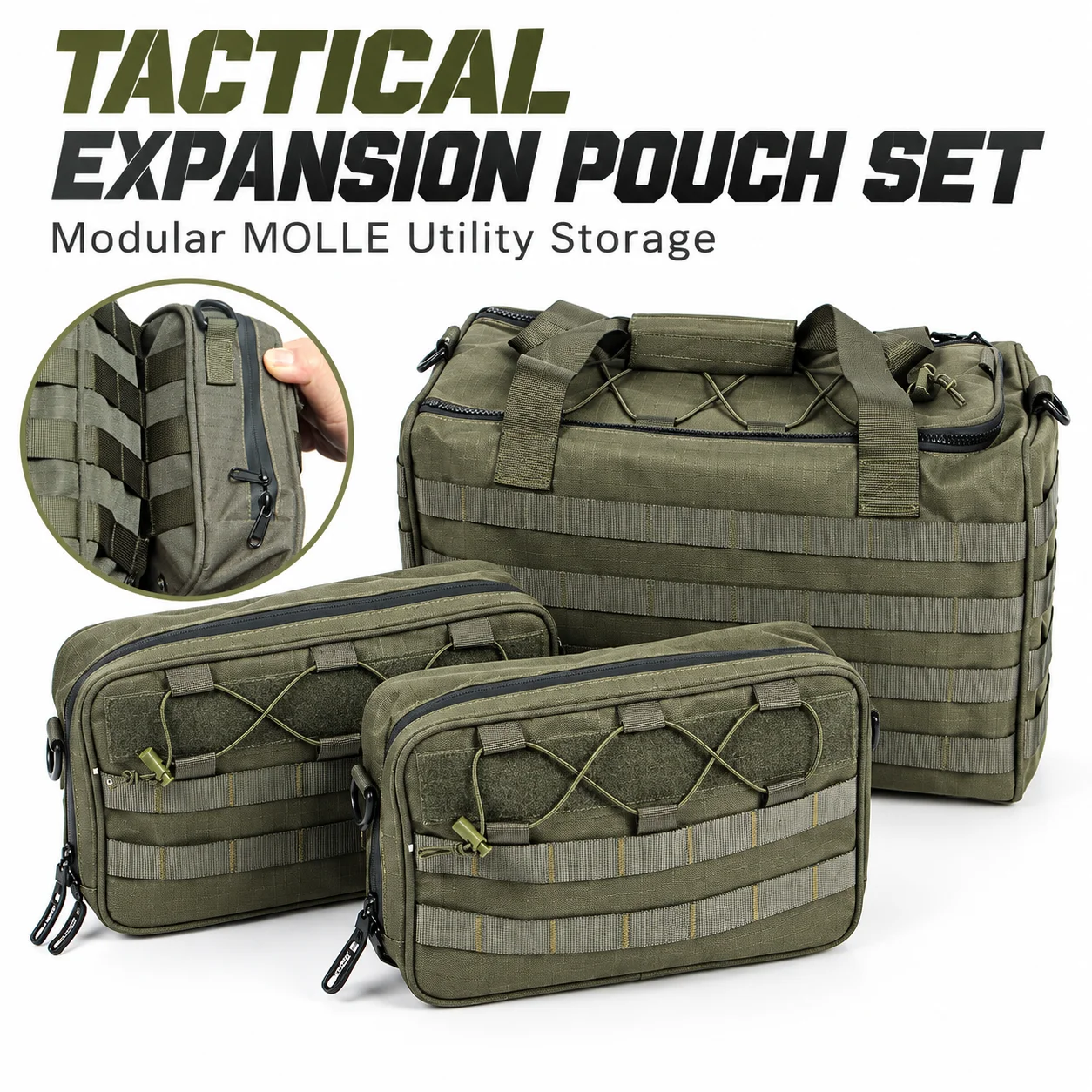 Tactical Expansion Bag MOLLE Modular Utility Pack Large Capacity Outdoor Gear Pouch Adjustable Carry Bag for Training Camping