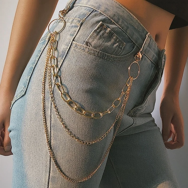 Punk Hip-hop Trendy Single/Three Layer Belt Key Chain Waist Pants Chain Jeans Long Metal Clothing Accessories Jewelry