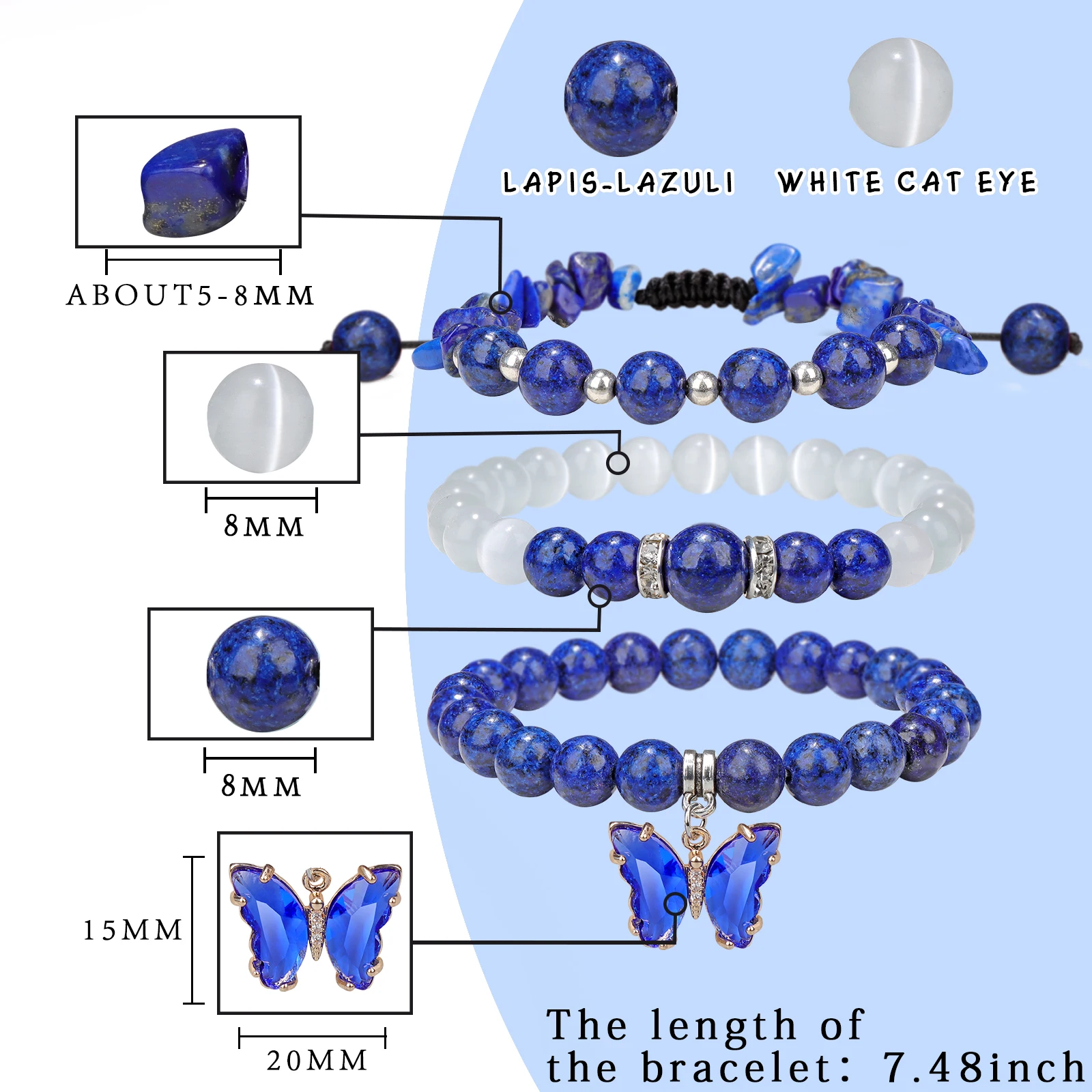 Healing Crystal Set - Natural Lapis Lazuli White Cat Eye