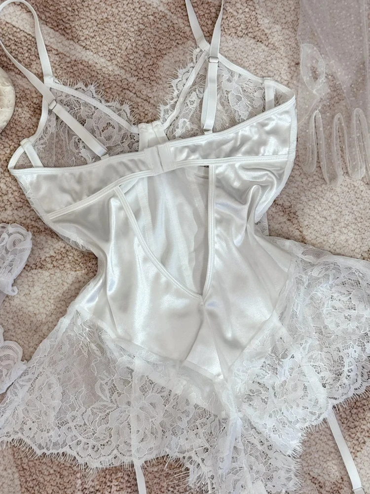 Hot Selling Thin Lace Perspective Embroidery Irregular Sexy Appear Thin Solid Color Wrap Buttocks High Strecth Bodysuits