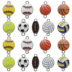 9pcs Sports Balls Theme Enamel Alloy Connector Charms Basketball Football Rugby Volleyball Pendants For DIY Jewelry Making