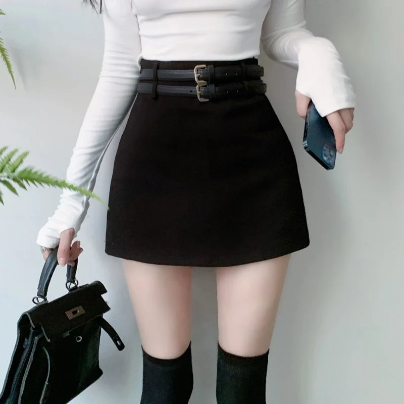 

Black Woolen Half in Autumn Winter New Style High Waist Slim Anti Slip Hip Small a Faldas Fashion Clothes for Women Skirts