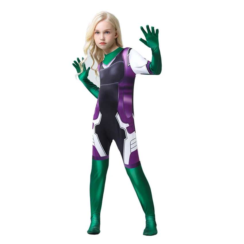 อะนิเมะ She-Hulk คอสเพลย์รูปเครื่องแต่งกายฮาโลวีนสำหรับเด็ก Catsuit Zentai แฟนตาซี Superhero Jumpsuits ปลอมตัวเสื้อผ้ากุลสตรีสาว