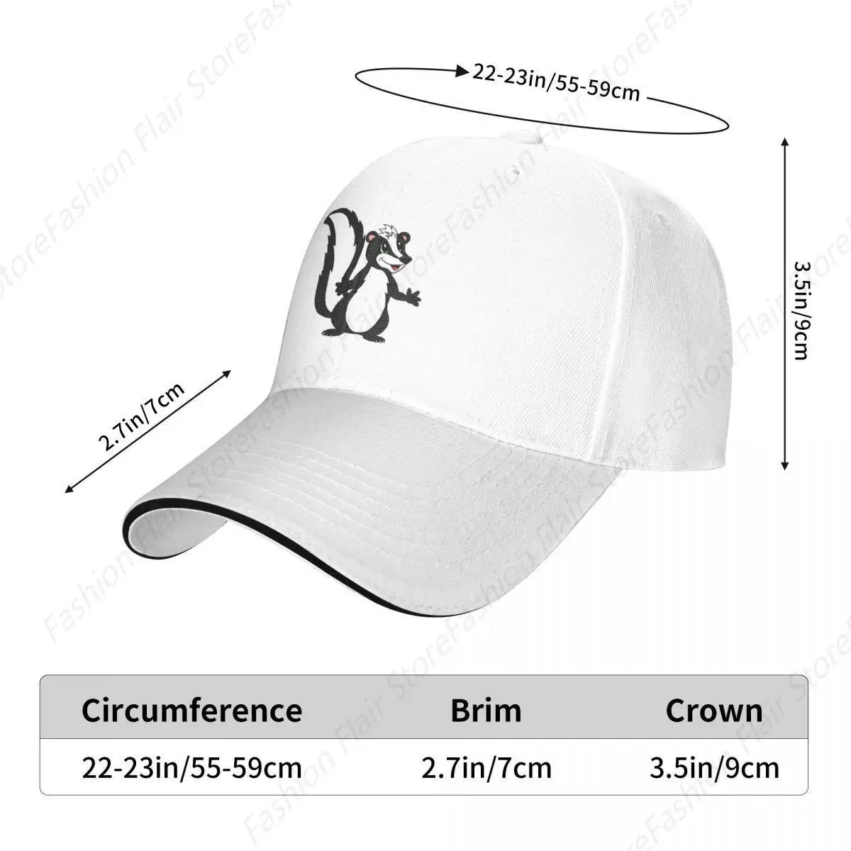Cartoon skunk Cap Baseball Cap fishing hat men hats Women's image 6