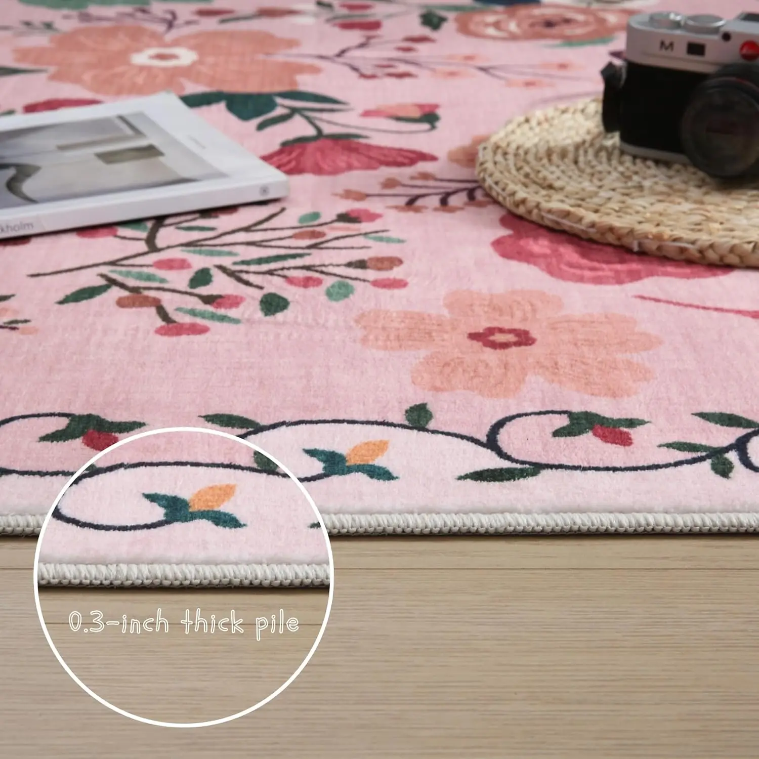 VIKAMA Area Rug for Kitchen Non Slip Washable Soft Floral Carpet Runner Rugs for Hallways,Kitchen,Laundry,Bedroom,Bathroom Decor