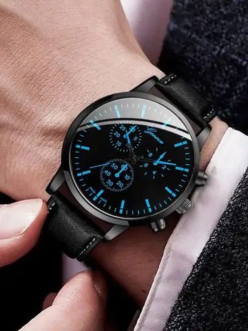3PCS/Set Men Business Watches Casual Leather Band Analog Male's Quartz Watch Necklace Bracelet Set