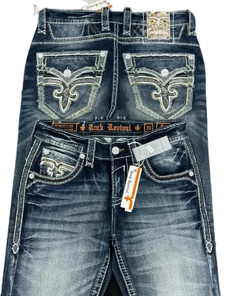 Hip Hop Rock Revival bestickte Jeans 2024, neuer amerikanischer Stil, Streetwear, lockere, lässige Y2k-Jeans mit weitem Bein, Herbst-Jungs-Männerjeans