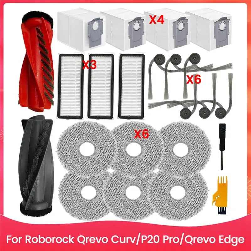 AB33-Accessories Kit For Roborock Qrevo Curv/P20 Pro/Qrevo Edge Robot Vacuum Cleaner Main Side Brush Hepa Filters Mop Bags
