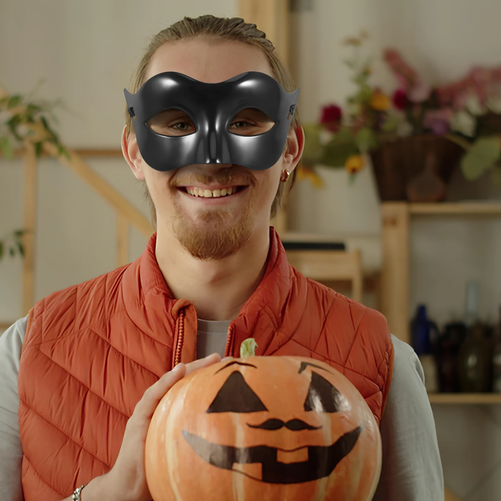 

Men Masquerade Half Mask Black Stylish Cool Halloween Party Decor Lightweight Comfortable Masquerade Mask Prop