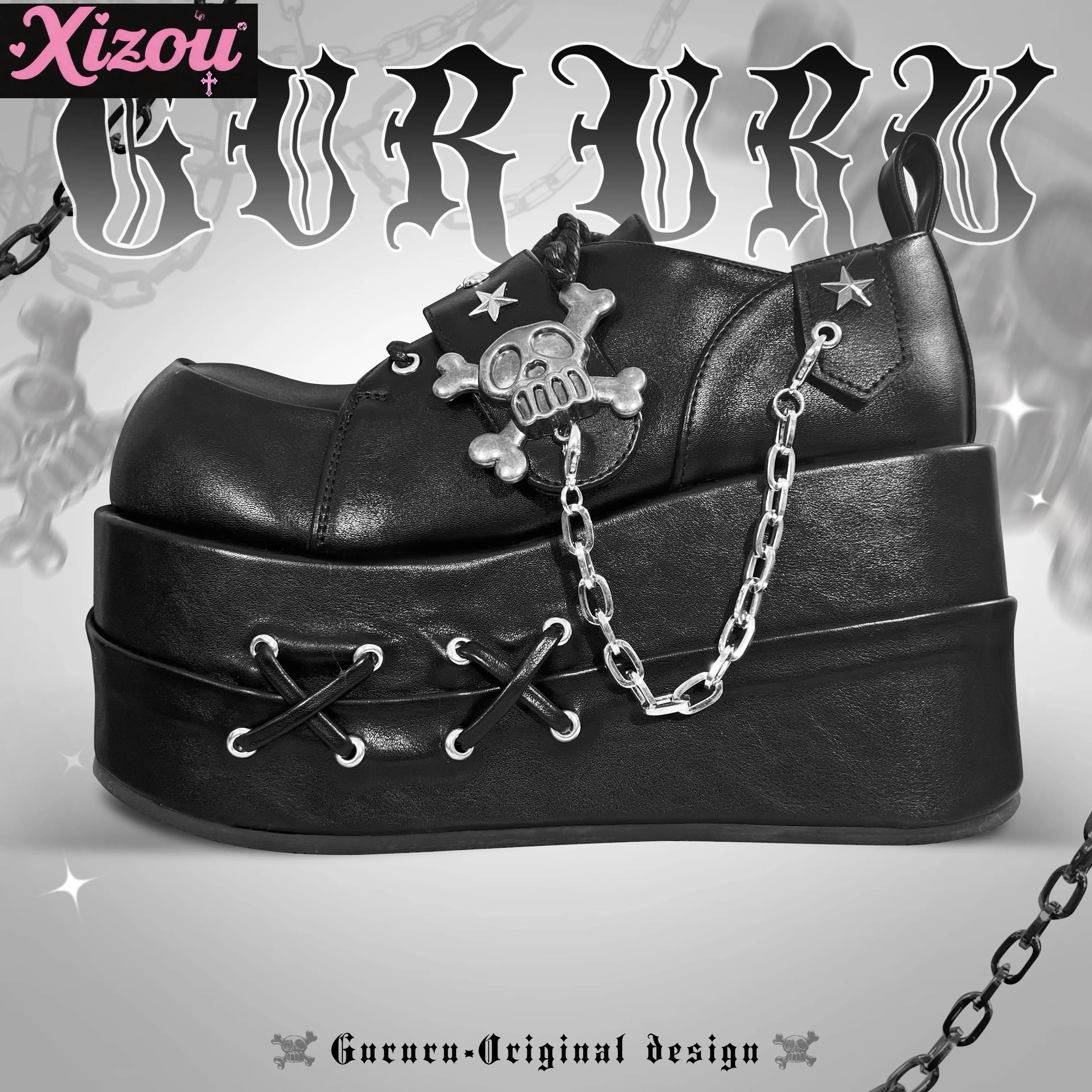 Originale giapponese Y2k sottocultura cool punk teschio scarpe con plateau scarpe singole donna testa tonda Mary Jane Muffin scarpa per le donne