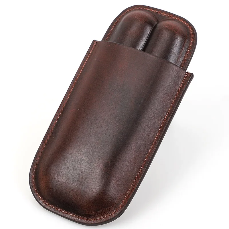 New genuine leather cigar case, two-pack, two-in-one, convenient travel cigar humidor