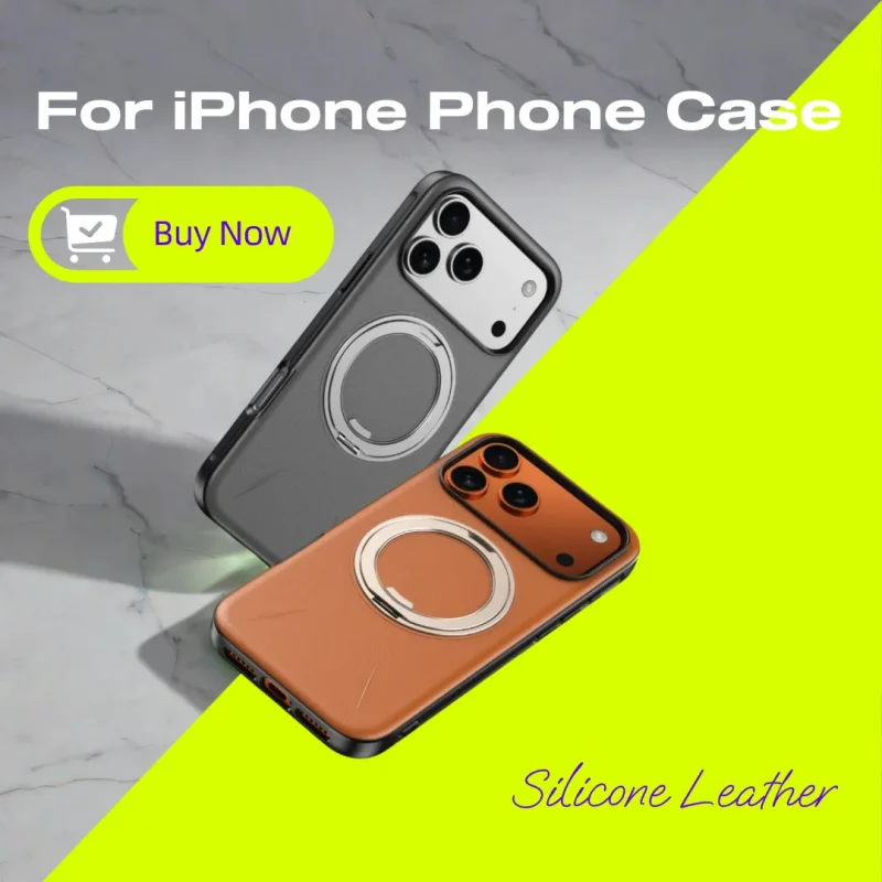 

New 2025 Silicone Leather for iPhone 17 Pro Max Air Magsafe Phone Case Vintage Back Cover 360° Bracket Full Covers Pivot Shell