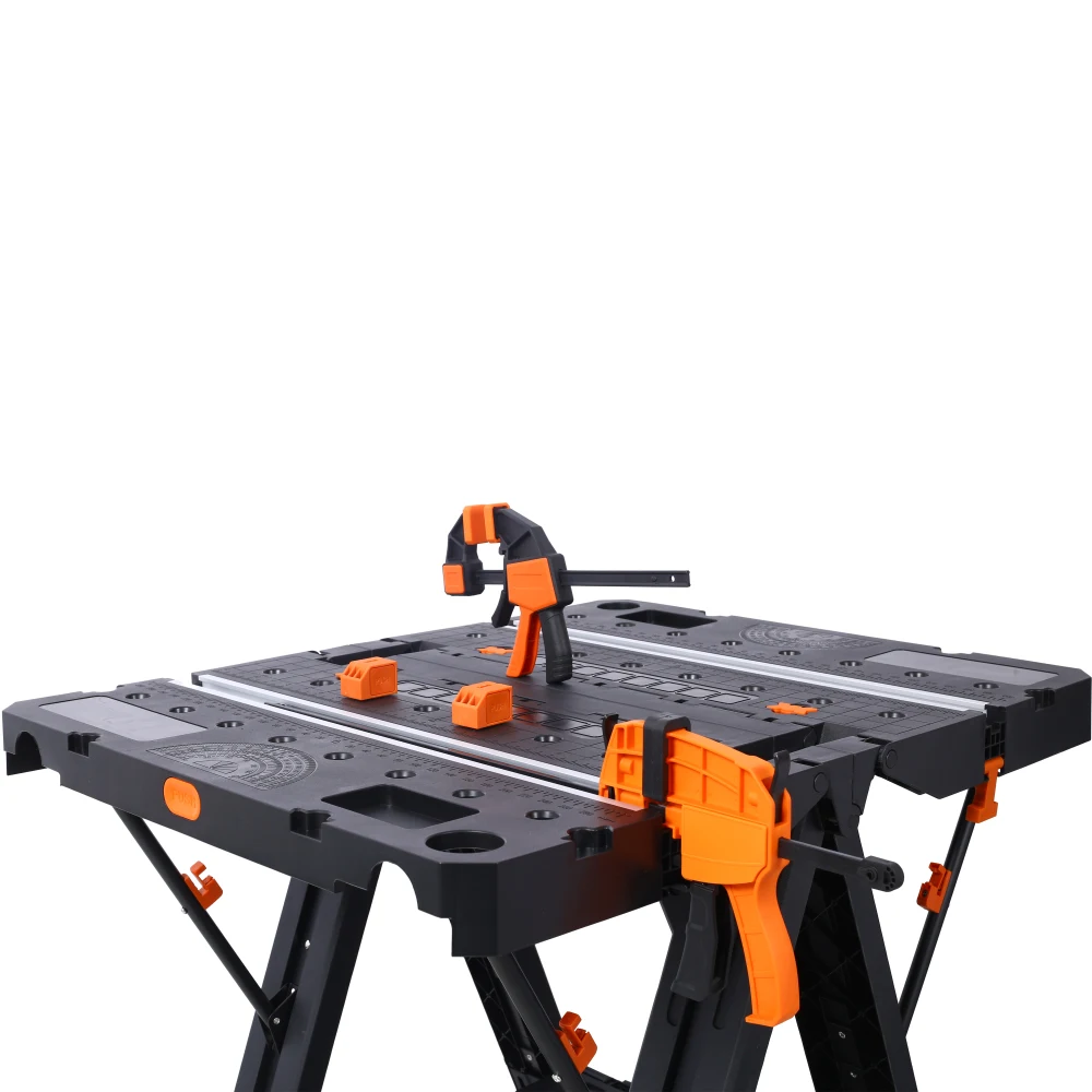 Portable Folding Work Table, 2-in-1 as Sawhorse & Workbench, Large Load Capacity with 2pcs Clamps