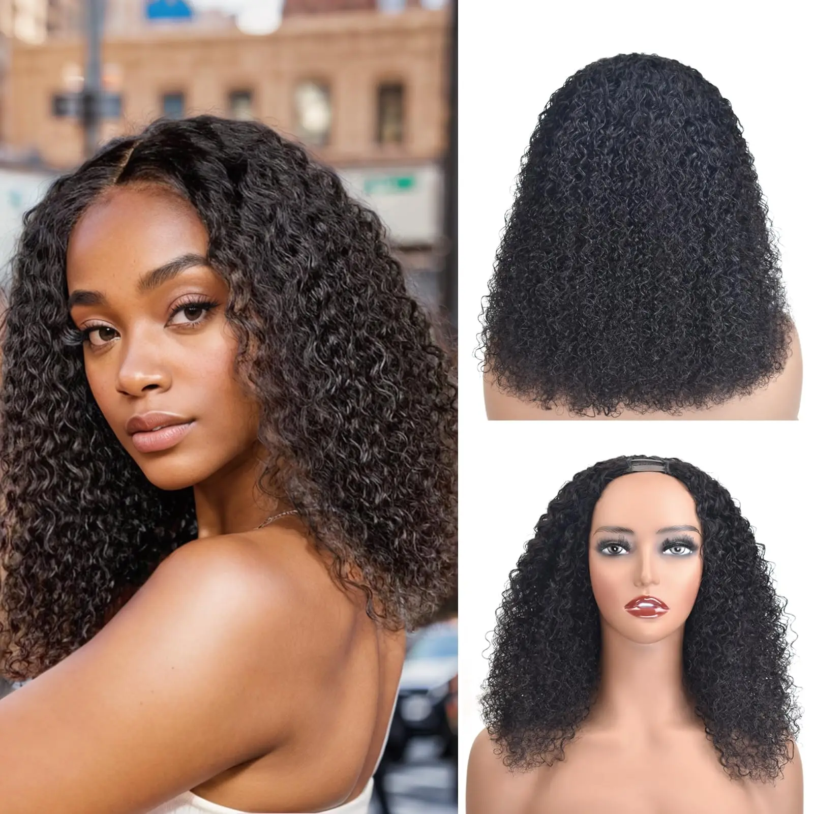 U Part Wig Kinky Curly Bob 8-16
