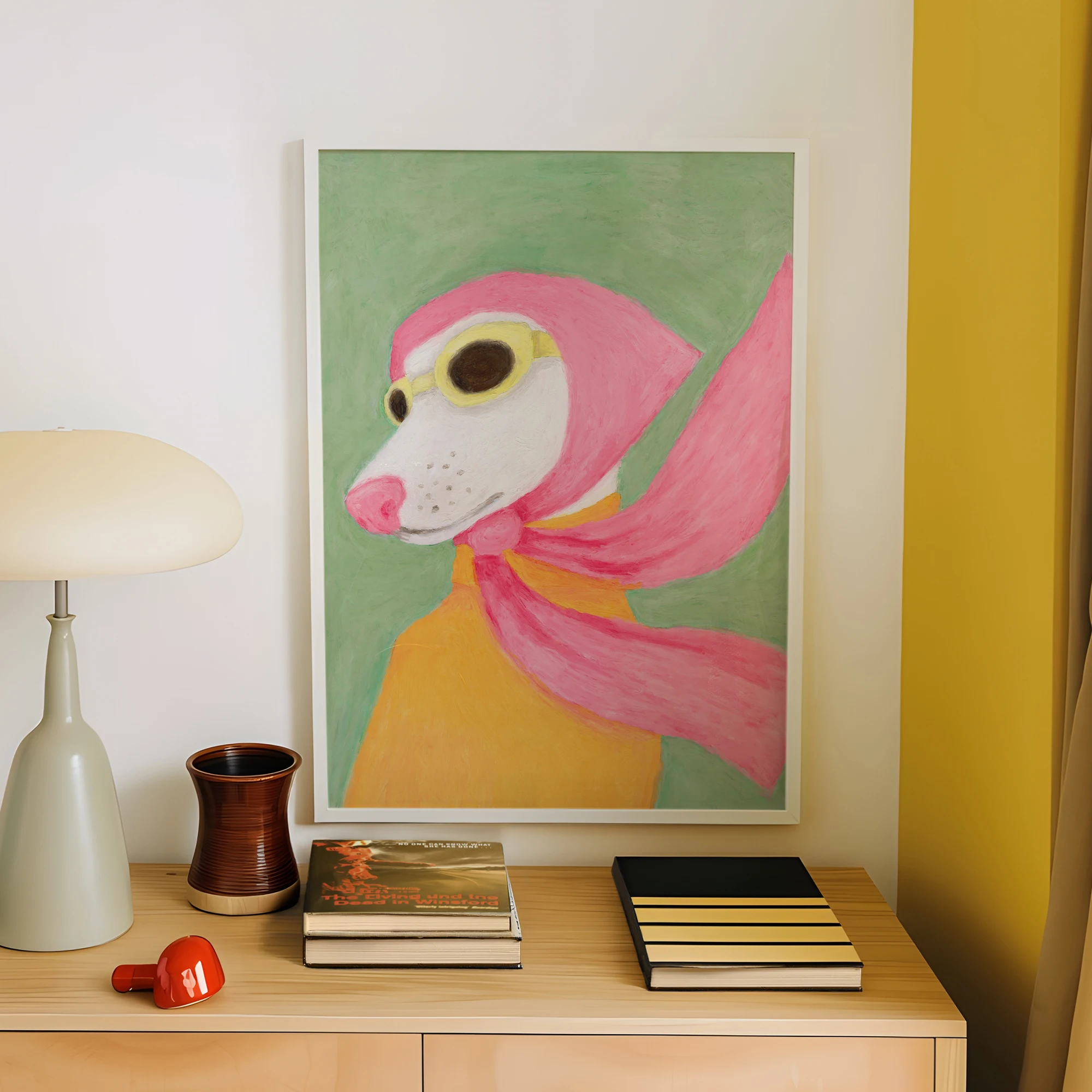 Modern Fashion Dog Funky Puppy Portrait With Pink Headscarf Wall Art Print Canvas Painting Poster Picture For Bedroom Home Decor