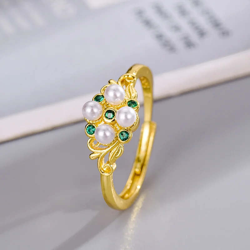 

Vintage Fashion Green Crystal Pearl Ring for Women 2023 New Bride Wedding Ring Jewelry Accessories Anniversary Gift